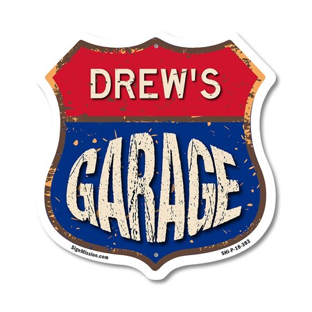 Signmission Drew's Garage, 18 Inch X 18 Inch, Plastic Sign SHI-P-18-383-DREW