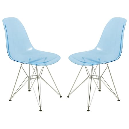 Leisuremod Cresco Plastic Dining Side Chair, Transparent Blue, 2PK CR19TBU2
