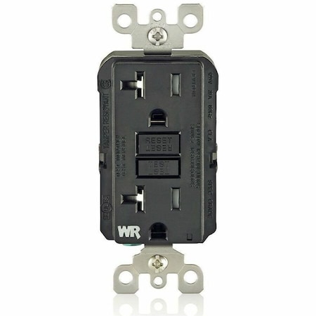 Leviton GFIRcptcl, 20A, 125VAC, Blk, Polycarbonate GFWT2-E
