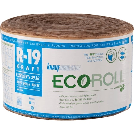 Knauf R-19 15''x39 ' Standard Kraft Faced Roll Fiberglass Insulation KR45TAK