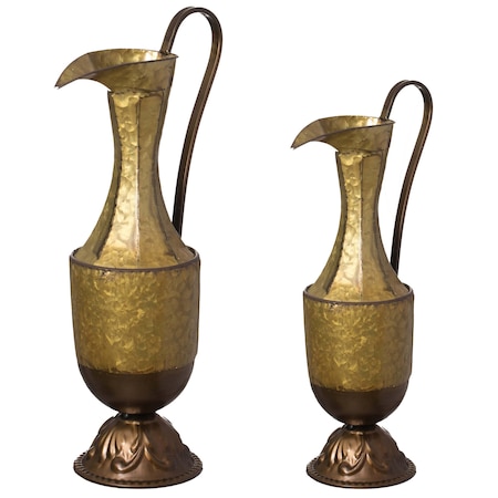 Uniquewise Set of 2 Antique Style 1 Handle Metal Jug Floor Vase - Vintage Inspired Rustic Design for QI004441.2
