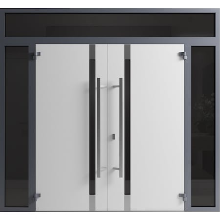 Vdomdoors Front Exterior Prehung Aluminum Double Doors Ronex1011 Grey 2 Sidelights and Top Transom Mirrored RONEX1011DEXD-GRE-W12+72+12xH80+16-LH-I