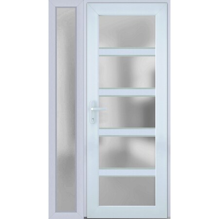 Vdomdoors Front Exterior Prehung FiberGlass Door Frosted Glass / Manux 8002 White Silk / Sidelight Exterior W MANUX8002EXD-WS-W30+14 x H80-RH