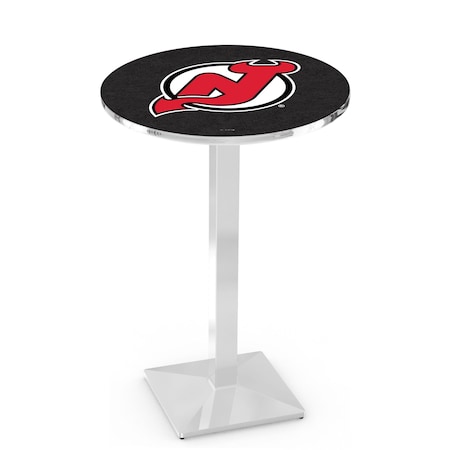 Holland Bar Stool Co 36" Chrome New Jersey Devils Pub Table, 36" dia. Top L217C3636NJDevl