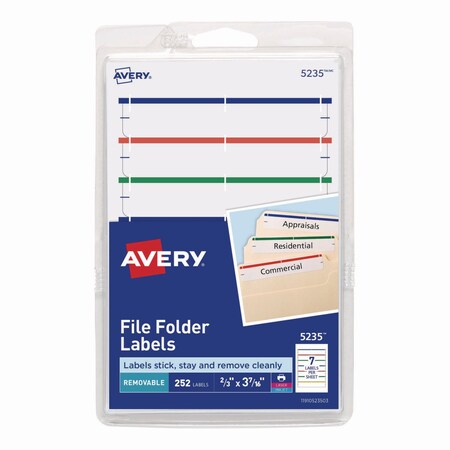 Avery Removable File Folder Labels with Sure Feed, 0.66 x 3.44, White, PK252 05235