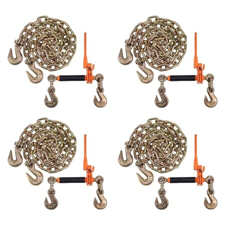 Mytee Products 4PK 1/2in-5/8in Ratchet Binders & 4PK 1/2in x 20ft G70 Tow Chains 11,300 WLL CBRSFH12x4-CH20-KIT