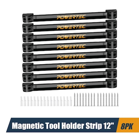 Powertec Magnetic Tool Holder Strip 12" Metal Magnet Tool Bar Organizers, 8PK 71965-P2