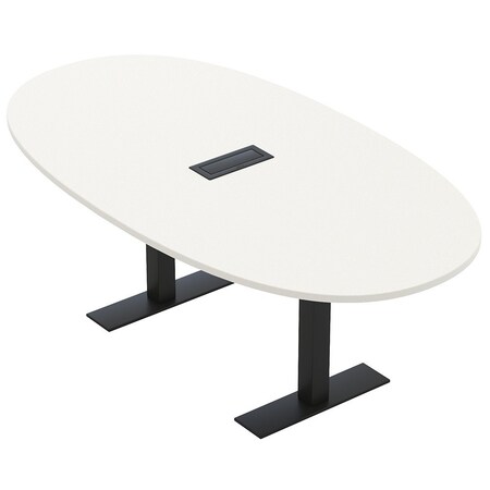 Skutchi Designs 6ft Conference Table With Power Unit | 6 Person Modular Boval Meeting Table | Harmony Series HAR-BOVL-48X72-T.BK-W960-EBLK