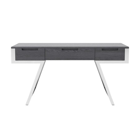 Homeroots 63" Gray and Silver Writing Desk With Three Drawers 482422