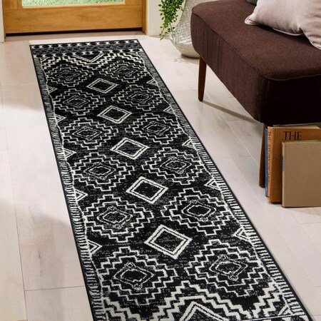 World Rug Gallery Transitional Bohemian Runner Rug 2 ft 3 in x 8 ft Black WR95BLACK2X8