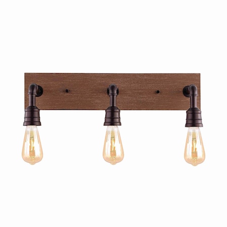 Jonathan Y Corbett 22.13" 3-Light Rustic Farmhouse Iron LED Vanity, Oil Rubbed Bronze/Brown Wood Finish JYL1325A