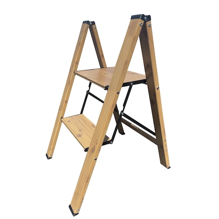 Amerihome Aluminum Folding Ladder, Wood Grain, 2 Step STLFFA2WG