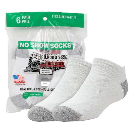 Railroad Sock No Show Socks, 85% Cotton, 15% Nylon, White/Grey, 13-5Y, 6 PK 7084