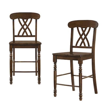 Homeroots Set of Two 24" Walnut Solid Wood Counter Height Bar Chairs, 2PK 573452