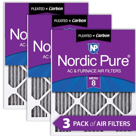 Nordic Pure 14x30x1 Plus Carbon Pleated Air Filter, High Capacity, MERV 8, 3 PK 14x30x1PM8C-3