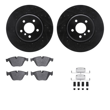 Dynamic Friction Co DFC Rotors-Drilled & Slotted-Black w/ EURO 5000 Ceramic Brake Pads Incl Hdw 8612-31084