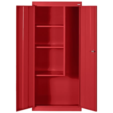 Sandusky Lee Janitorial Storage Cabinet, 66 in H, 30 in W, 18 in D, Swing, Keyed, Red, 3 Shelves VFC1301866-01