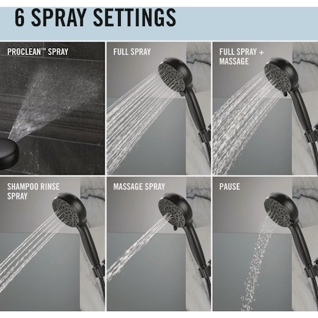 Delta ProClean 6-Spray 1.75 GPM Hand Shower Matte Black 75719BL