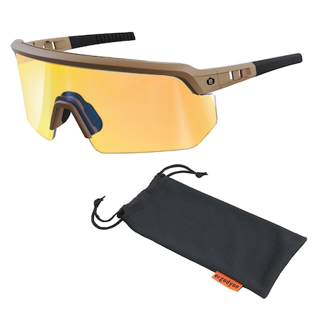 Ergodyne Matte Desert Frame High Contrast Yellow Mirror Lens Safety Glasses, High Contrast Mirrored Lens AEGIR-HCMI