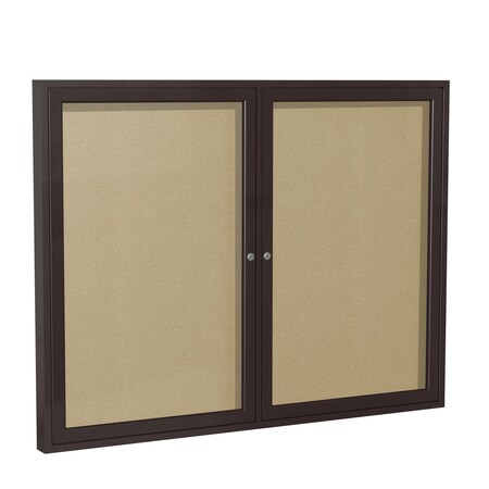 Ghent Indoor/Outdoor Enclosed Vinyl Bulletin Board, Bronze Aluminum Frame, 3'Hx5'W, 2 Door, Caramel PB23660VX-181
