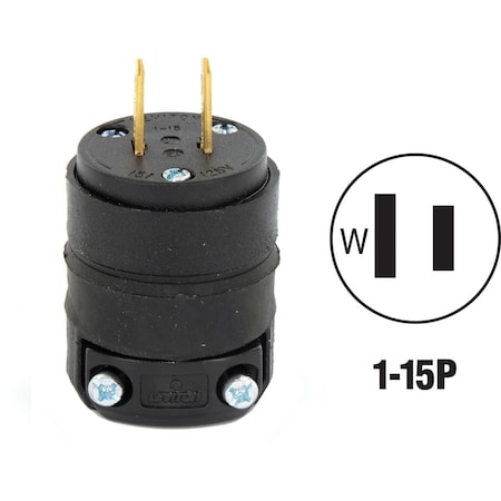 Leviton 15A 125V 2-Wire 2-Pole Rough Use Cord Plug 000-115PR