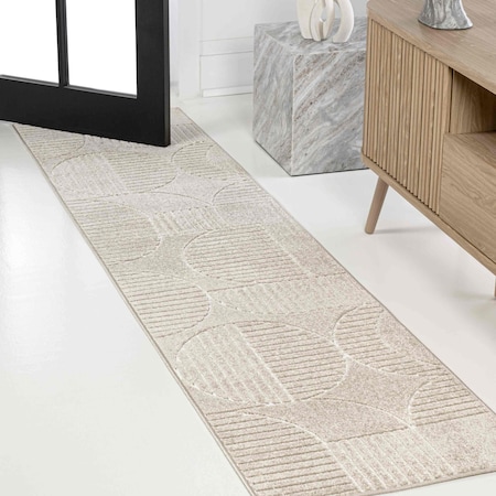 Jonathan Y Nordby High-Low Geometric Arch Scandi Striped Beige/Cream 2 ft. x 8 ft. Indoor/Outdoor Runner Rug SCN104E-28