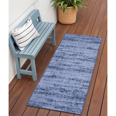 Homeroots 6' Denim Blue And Navy Blue Abstract Indoor Outdoor Runner Rug 545500