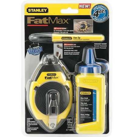 Stanley FatMax 100 Ft. Chalk Line Reel and Chalk with Marker Blue 47-681L