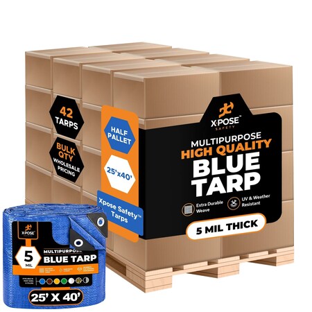Xpose Safety Multipurpose Tarp, 25 ft x 40 ft, 5 Mil, Blue, Polyethylene, Water Resistant BT-2540-HP42-X
