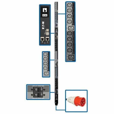 Eaton 23kW 220-240V 3PH Switched PDU - LX Interface, Gigabit, 30 Outlets, IEC 309 32A Red 380-415V PDU3XEVSR6G32B