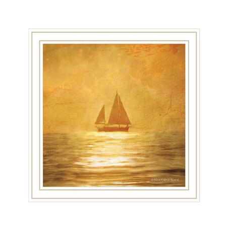 Homeroots Solo Gold Sunset Sailboat White Framed Print Wall Art 529606