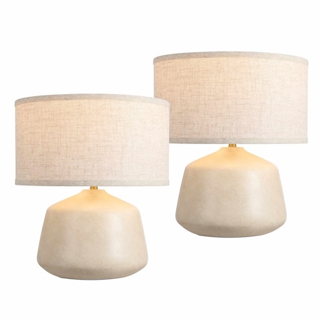 Jonathan Y Mikel 17.25" Organic Modern Tapered Sculptural Textured Ceramic-Look Resin LED Table Lamp, Crea, 2PK JYL5610A-SET2
