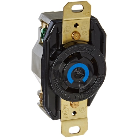 Hubbell Wiring 30A 250V Twist-Lock Industrial Flush Receptacle, 2-Pole 3-Wire, L6-30R, Black HBL2620