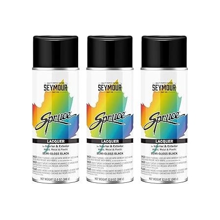 Seymour Midwest Spruce Lacquer Spray Paint, Semi-Gloss Black net 12 oz., 3PK 9838-3