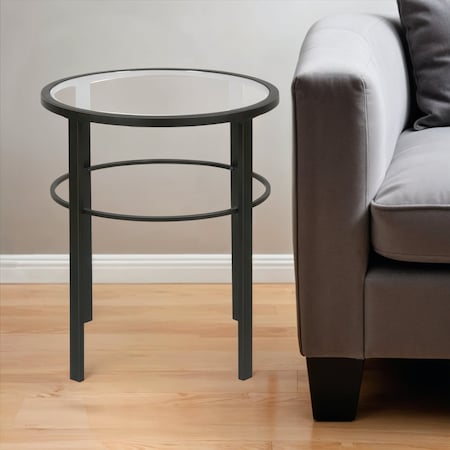 Homeroots 22" Black And Clear Glass And Steel Round End Table 543815