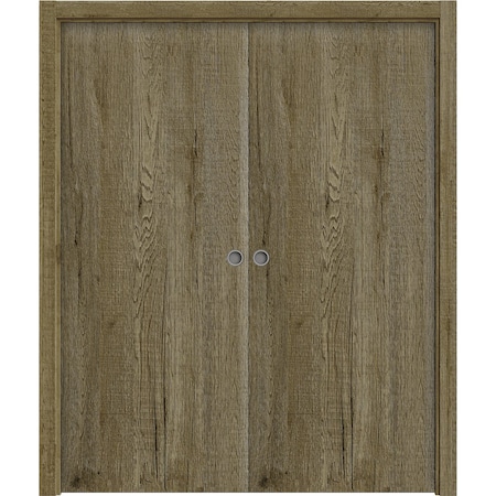 Sartodoors Sliding French Double Pocket Doors 64 x 80 inches, BASIC 3001 Antique Oak, Kit Rail Hardware, Sol BASIC3001DP-OANTI-64