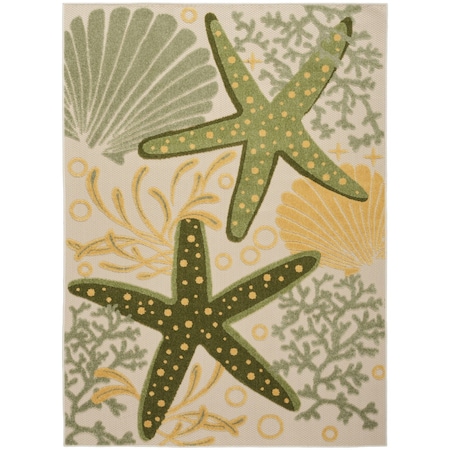 Homeroots 6' X 9' Green And Yellow Starfish Indoor Outdoor Area Rug 548074