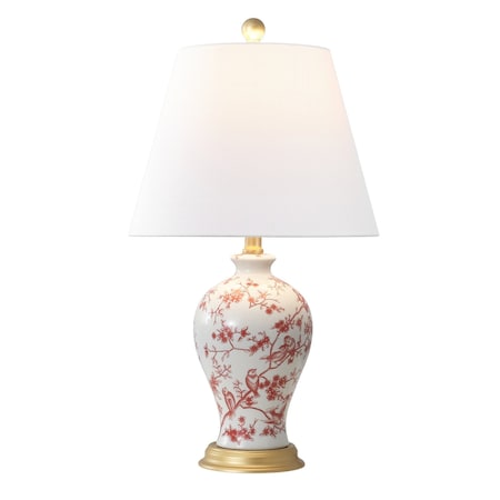 Jonathan Y Grace 24" French Country Cottage Ceramic/Iron Floral Urn LED Table Lamp, White/Red JYL3009C