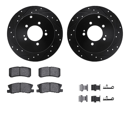 Dynamic Friction Co DFC Brake Rotor - Dimpled & Slotted - Black w/5000 Brake Pads & HW Kit 8512-72075