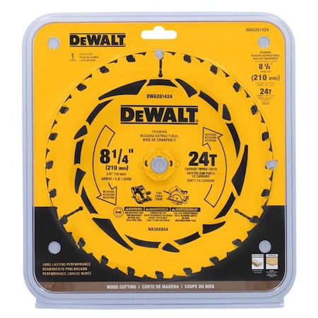 Dewalt 8-1/4 in. D X 5/8 in. Tungsten Carbide Tipped Circular Saw Blade 24 teeth DWA281424