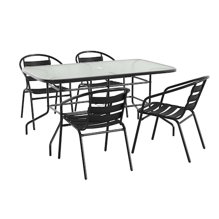 Flash Furniture 5PC Patio Set-55" Glass Table, 4 Black Chairs TLH-089REC-017CBK4-GG