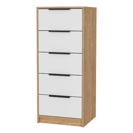 Homeroots 18" White and Natural Five Drawer Standard Chest 534960