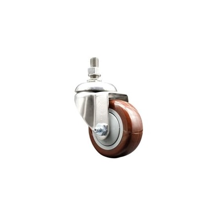 Service Caster 3.5 Inch 316SS Maroon Polyurethane Wheel Swivel 10mm Threaded Stem Caster SCC-SS316TS20S3514-PPUB-MRN-M1015