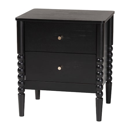 Baxton Studio Lucera Mid-Century Black 2-Drawer Bobbin Nightstand 257-14122-ZORO