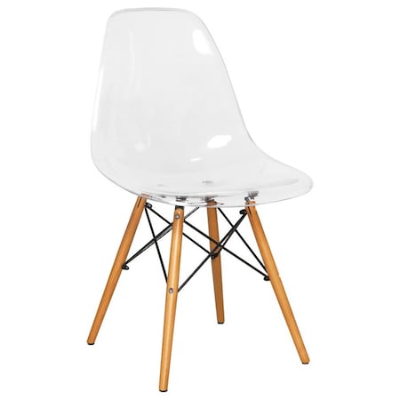 Leisuremod Dover Plastic Dining Side Chair with Wooden Legs, Clear EP19CL