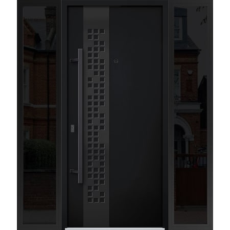Vdomdoors Steel Door Deux 6078 Black Enamel 2 Sidelight Exterior Windows Sidelites/ Entry Door Painted W14+36 DEUX6078EXD-BLK-W14+36+14 x H80-RH-I