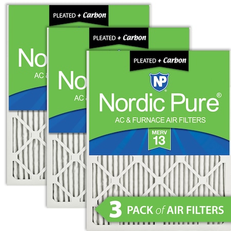 Nordic Pure 24x24x1 Plus Carbon Pleated Air Filter, High Capacity, MERV 13, 3 PK 24x24x1M13+C-3