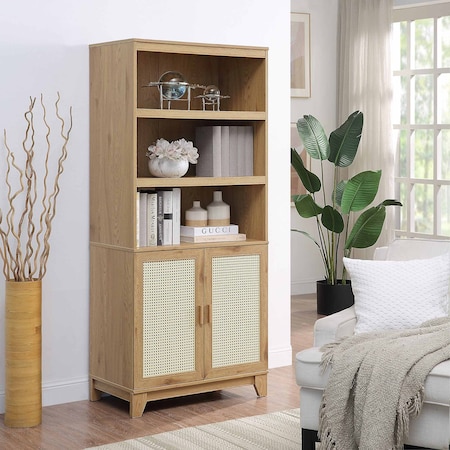 Manhattan Comfort Sheridan Modern Cane Bookcase with Adjustable Shelves in Nature BC-6GLF-NA