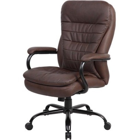 Boss Heavy Duty Double Plush Chair, Brown Back, 33-1/2 in W 31" L 45-1/2" H, Fixed, Leather Seat B991-BB