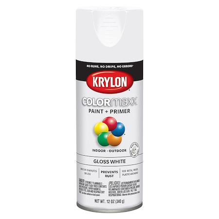 Krylon 12 Oz K05545007 White COLORmaxx Paint & Primer Spray Paint, Gloss K05544007